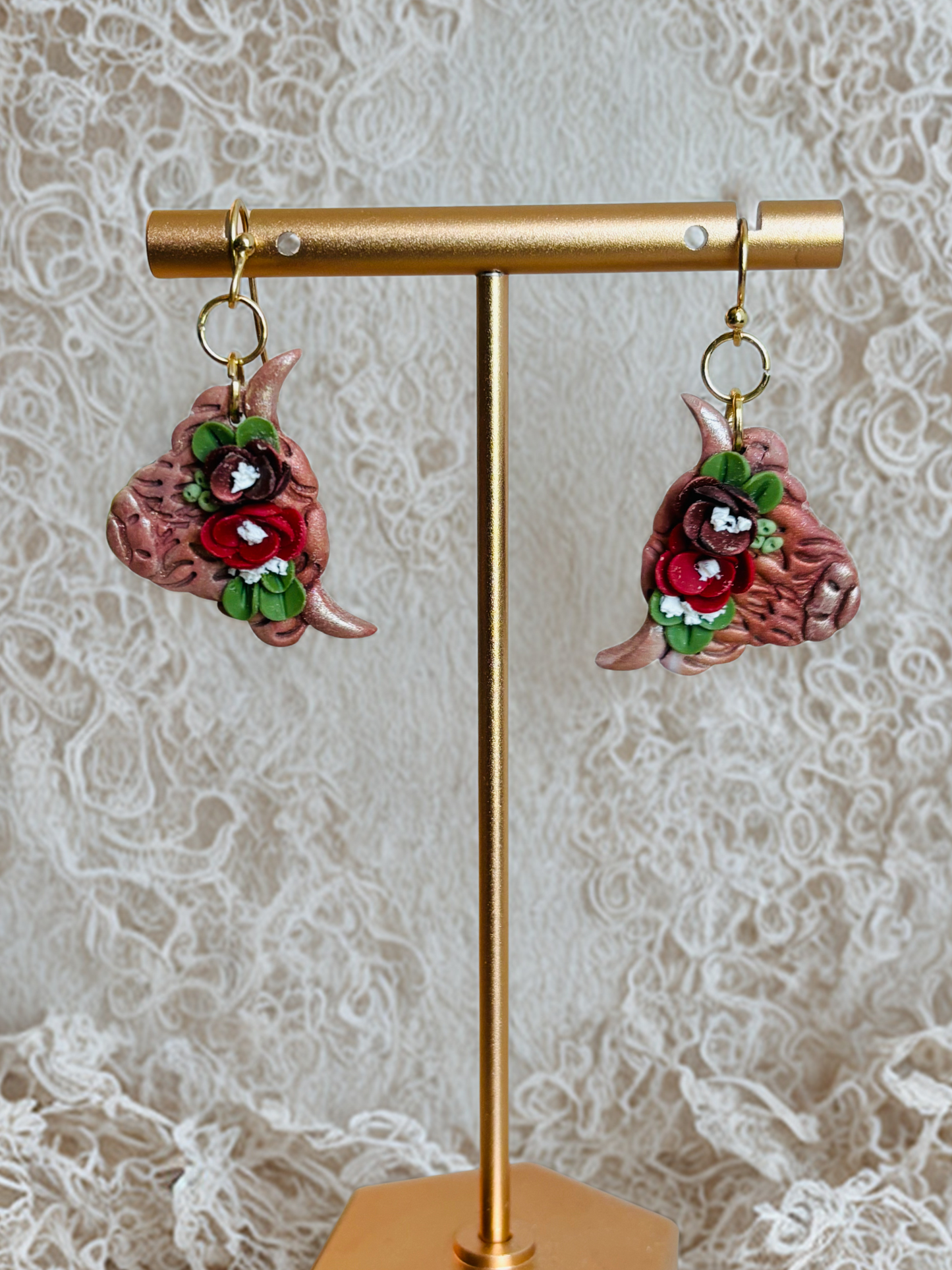 "Anointed Strength" – Highland Cow Floral Earrings