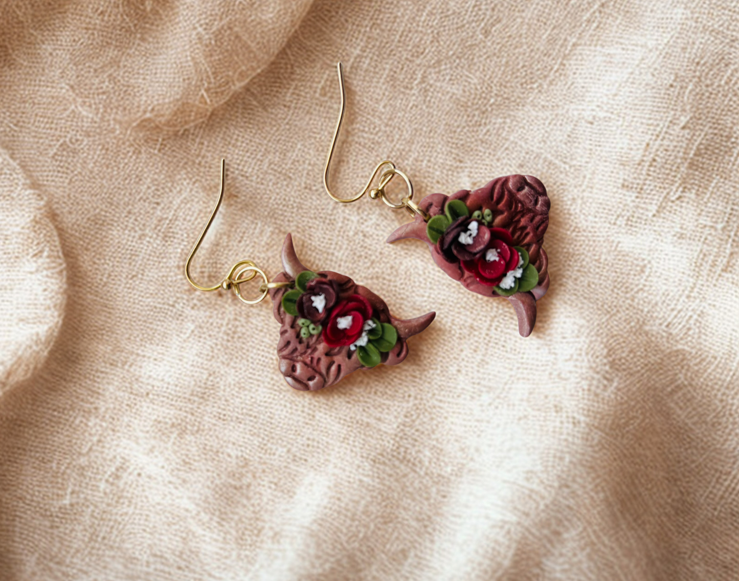 "Anointed Strength" – Highland Cow Floral Earrings
