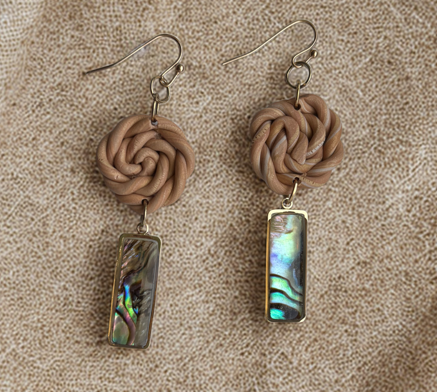 "Waves of Wonder" – Abalone & Clay Spiral Earrings